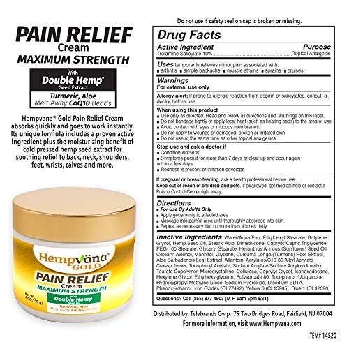 As Seen On TV Hempvana Gold Pain Relief Cream for Arthritis with