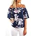 Hemlock Women's Summer Floral Printed Blouse Off Shoulder Tops Shirt (L, Navy)