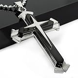 Stainless Steel Cross Pendant Men's Necklace Chain (Black)