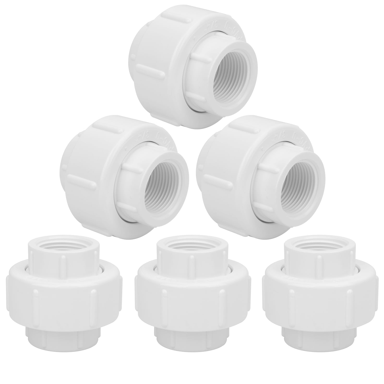 Photo 1 of 6Pcs 3/4 Inch Female Threaded PVC Union Coupling Pipe Fitting for Sprinkler, Irrigation, Plumbing - Schedule 40, EPDM O-Ring, FNPT Adapter
