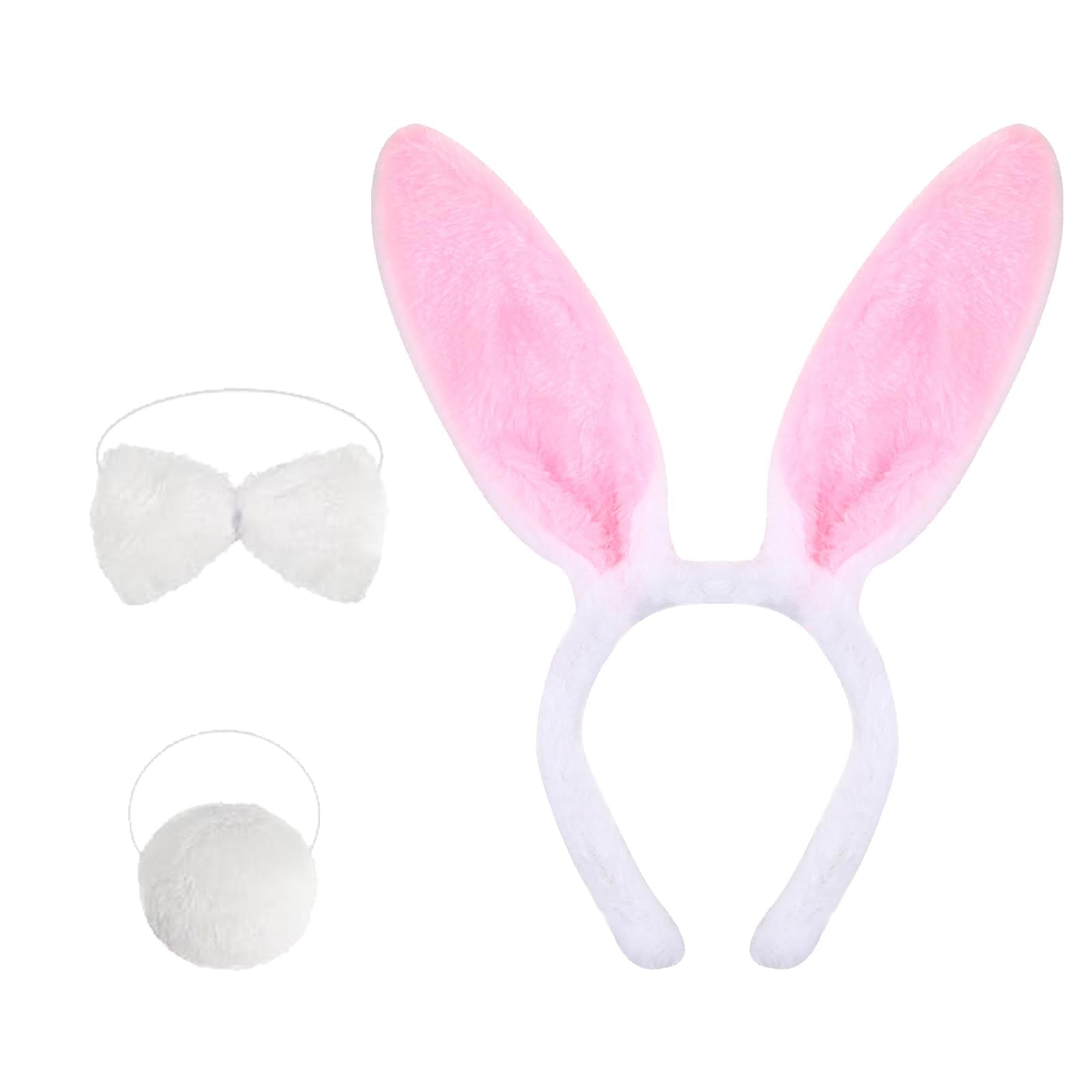 nuneoeuo 3 Pcs Bunny Ears Set Bunny Tails, Cute Bunnys Ears Headband and Rabbit Costume Kids Bunnys Tail, Pink Rabbit Ear Costume Suitable for Easter Halloween and Birthday Costume Accessories