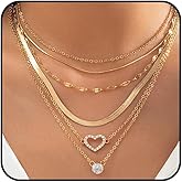 Stringex 6Pcs Gold Layered Heart Necklace Set for Women, Dainty Multi Layering Snakebone Chain Choker Long Link Statement Necklace Trendy Accessories Gifts