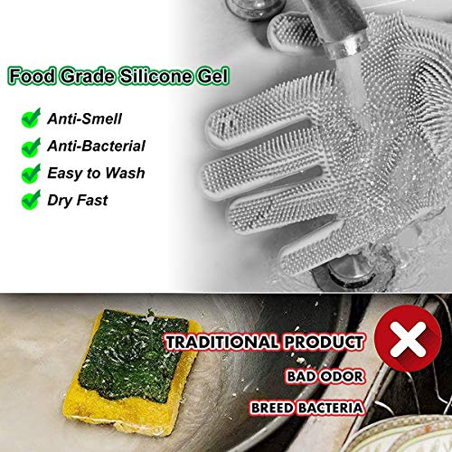 Magic Silicone Dishwashing Gloves, Reusable Cleaning Brush Heat Resistant Scrub Rubber Glove for Dish Washing, Cleaning, Kitchen, Household, Pet Hair Care - Thumbnail 5