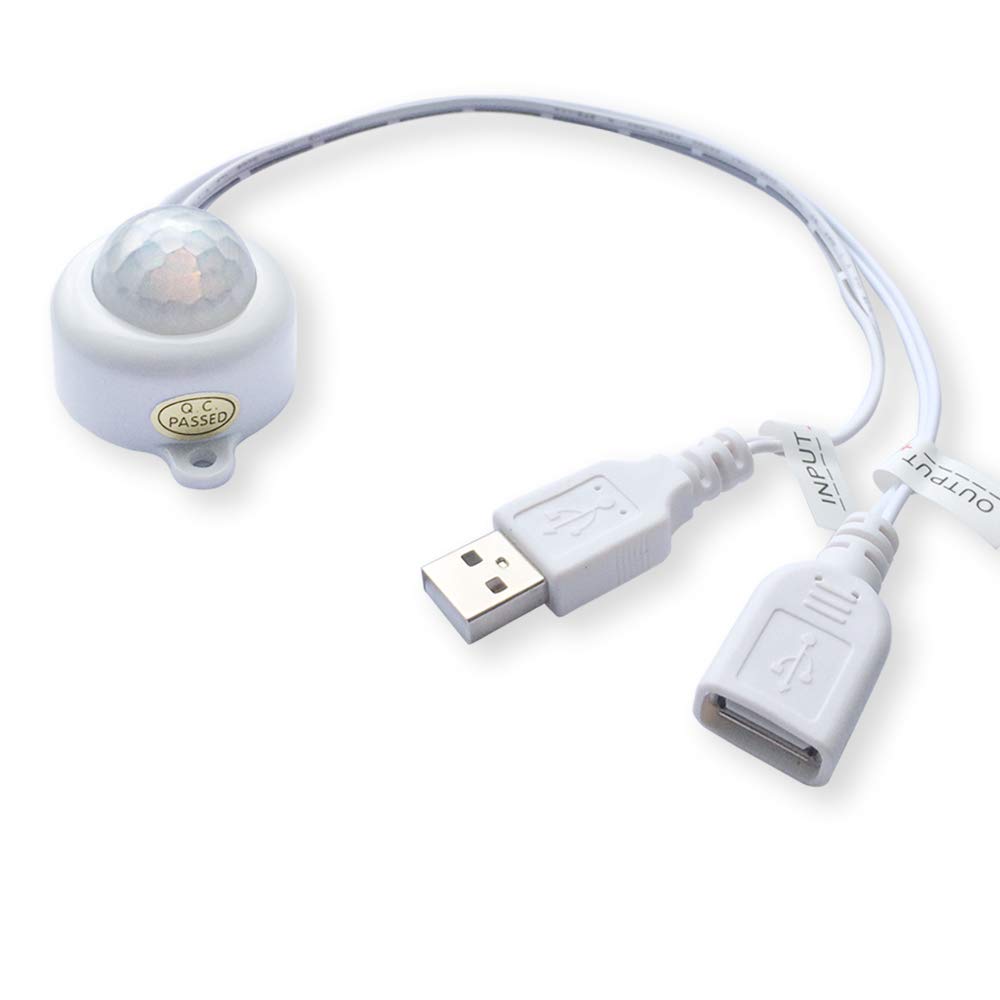 Photo 1 of DC 5V 2A PIR Motion Activated Mini Body Sensor Switch with USB Interface Cable for LED Strip Light (with Light Sensor, White)