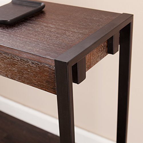 Macen Media Skinny Console Table - Slim Profile - Burnt Oak Wood Finish w/ Metal Frame - Thumbnail 2