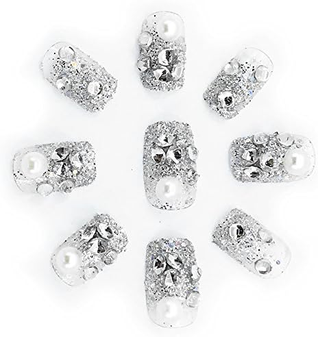 O2 Salon E9 Full Cover 3D Acrylic Fake False Nails Art Tips for Nail salon, Girls, Women, Bridal Wedding Dating Party (24 pcs/1 set)
