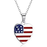AOROCO American Flag Necklace for Women, Patriotic Necklace 4th of July Independence Day Jewelry for National Birthday Christmas