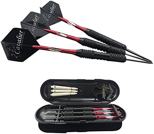 Professional Tournament 22 Grams Steel Tip Darts with Hard Case, Aluminum Shafts and Black Coated Metal Barrels and PET Flights, 4 colors available, Amnzone