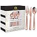 150pcs Rose Gold Plastic Cutlery | Rose Gold Plastic Silverware Livens Up Birthdays, Weddings & Bachelorette| Rose Gold Forks, Knives & Spoons| FDA Approved & BPA Free| Rose Gold Utensils, Cutlery set