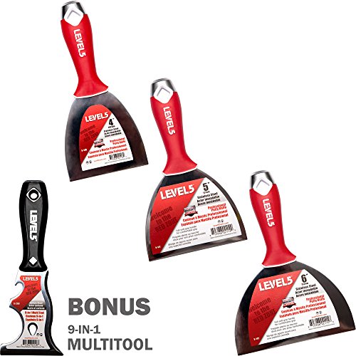 image for  Level5 Tools 3-Pack Pro Grade Stainless Steel Drywall Putty Knife Pac