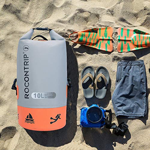 ROCONTRIP Waterproof Dry Bag Dry Sack 10L/25L/40L, Lightweight Waterproof Backpack for Kayaking, Beach, Rafting, Boating, Hiking, Camping and Fishing (Orange 10L) - Thumbnail 4