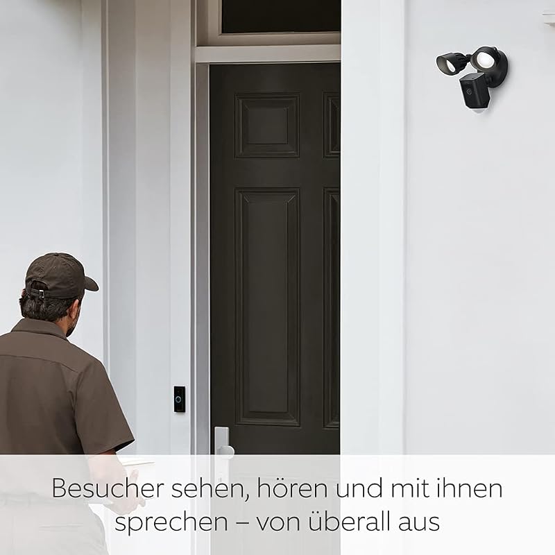 Flutlichtkamera Plus Kabel (Floodlight Cam Wired Plus) | Überwachungskamera aussen mit WLAN, HD-Video, LED-Flutlicht, Nachtsicht, Bewegungserfassung & Sirene | Alexa-kompatible Sicherheitskamera