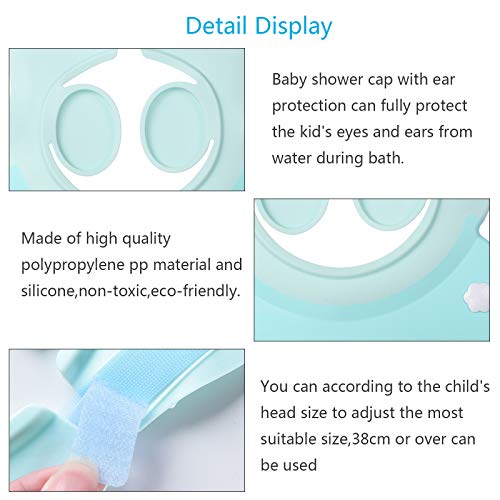 Baby Shower Cap KATOOM Shampoo Shower Cap Bathing Protector Wash Hair Shield Adjustable Visor Hat with Ear Protection for Toddler Kids Children (Blue) - Thumbnail 5