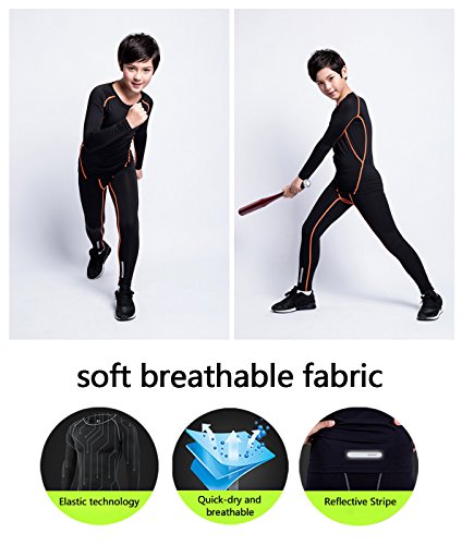 image for EU Boys Sports Compression Set Workout Leggings Tights Long Sleeve Qui
