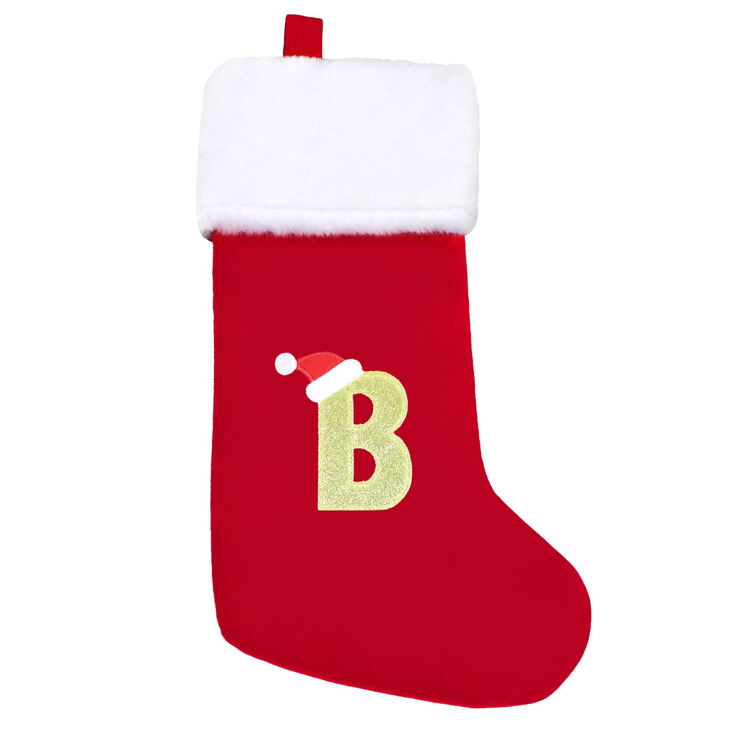 SULOLI 20 Inches Monogram Christmas Stockings with Letters,Super Soft Plush Christmas Stockings Large Embroidered Stockings Red Letter Stockings for Christmas Holiday Xmas Gift(B)