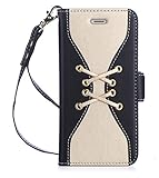 iPhone 8 Case, iPhone 7 Case, WWW [Lace Series] RFID-Resisting PU Leather Wallet Case Flip Phone Case Cover with Card Slots for iPhone 7/8 Black