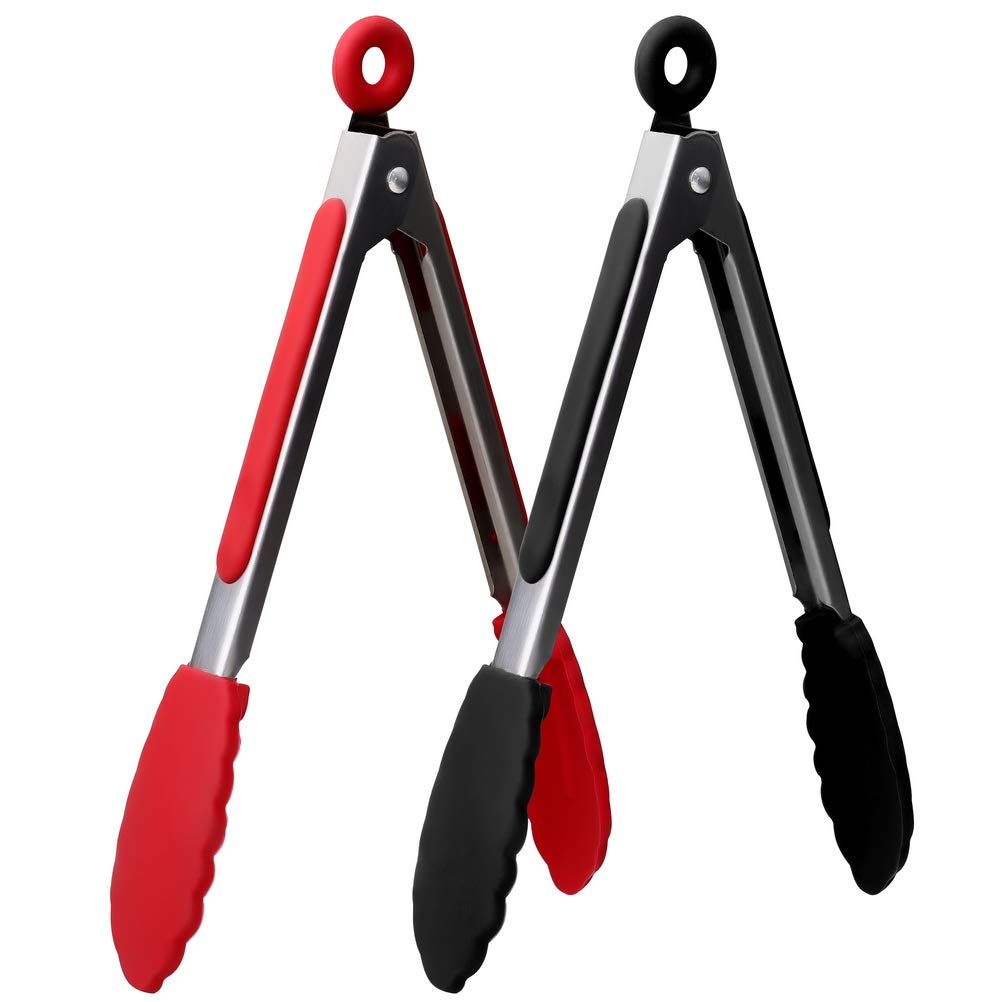 Zhiye Silicone Tongs,2 Pcs Kitchen Tongs 9” Non-Slip & Easy Grip Stainless Steel Handle - Smart Locking Clip - Heat Resistant, Food Grade