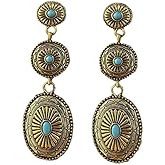 Vintage Bohemian Western Earrings for Women Friends Country Concert Cowgirl Oval Synthetic Boho Dangle Drop Turquoise Waterdrop Earrings Outfit Jewelry Gifts