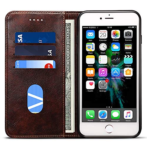 Wallet Phone Case for Iphone XS/X Flip Cover with Kickstand Card Holder Slots, Brown