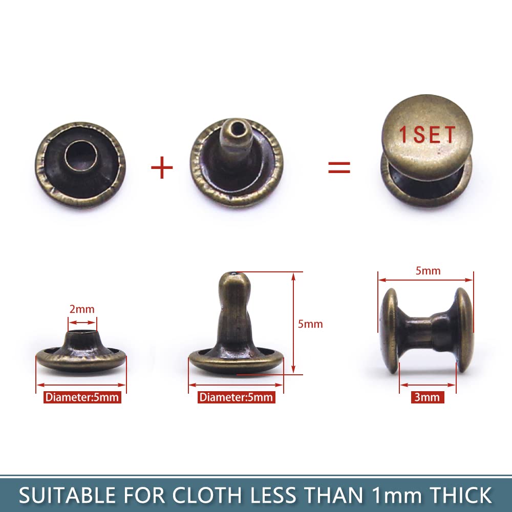 400 Sets Leather Rivets, Double Cap Rivet Tubular 4 Colors Metal Studs with Fixing Tools for DIY Leather Craft/Clothes/Shoes/Bags/Belts Repair Decoration (5x5mm)