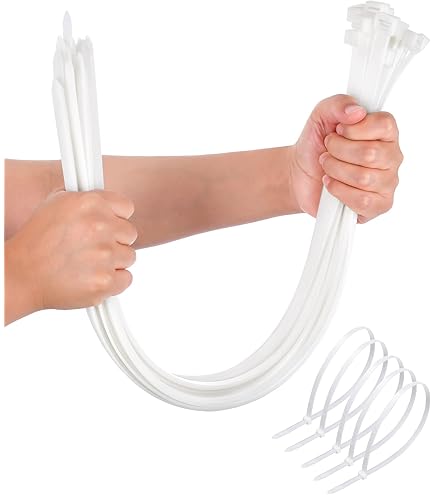 Heavy Duty 20-Inch Nylon Cable Ties - 100-Pack White Zip Ties With 50lb Tensile Strength