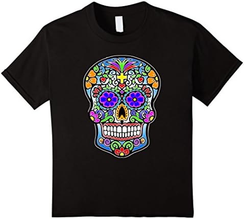 Kids Day of the Dead Sugar Skull T Shirt 10 Black