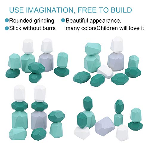 10 Pcs Wooden Stone Balancing Blocks, Colored Building Block Stone
