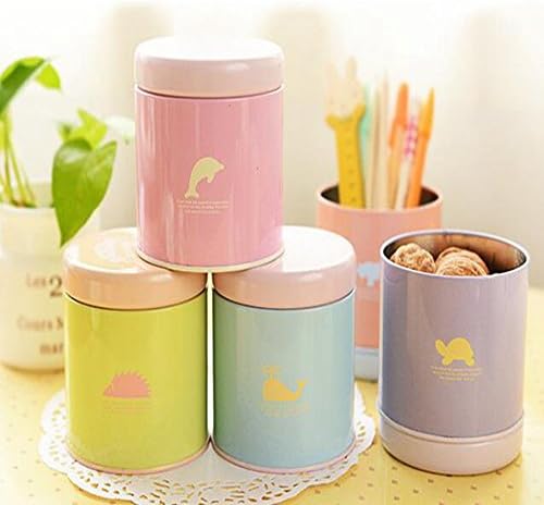 5Pcs/Lot Metal Round Tea Canister Battery Storage Box Organizer Cosmetics Case Coffee Cans