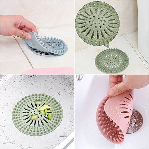 KongNai Hair Catcher Shower Drain Cover, 4 Pack Hair Stopper Drain Protector Universal Rubber Sink Strainer for Bathtub Kitchen and Bathroom