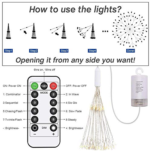 Inshere 120 LED Copper Wire Firework Lights Starburst Light with Remote,8 Modes String Fairy Lights Waterproof,Decorative Hanging Lights for Christmas, Home, Indoor Outdoor (2 Pack) (Multicolor)