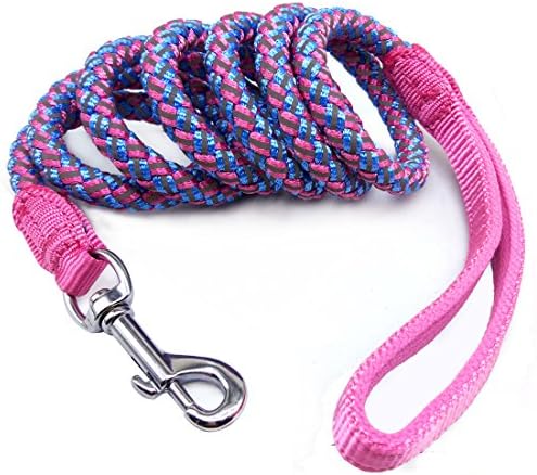 Mycicy 6 FT Reflective Dog Leash, Comfortable Padded Handle and 6 Strand Rope Woven Heavy Duty Dog Leash Pets Training Leash, Pink
