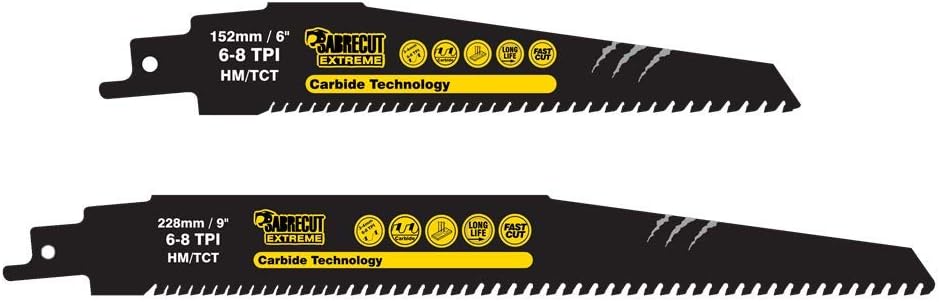 2 x SabreCut SCRSXHMK1 Tungsten Carbide 152mm 228mm Variable 6-8 TPI S956XHM S1156XHM Fast Wood and Plastic Cutting Reciprocating Sabre Saw Blade