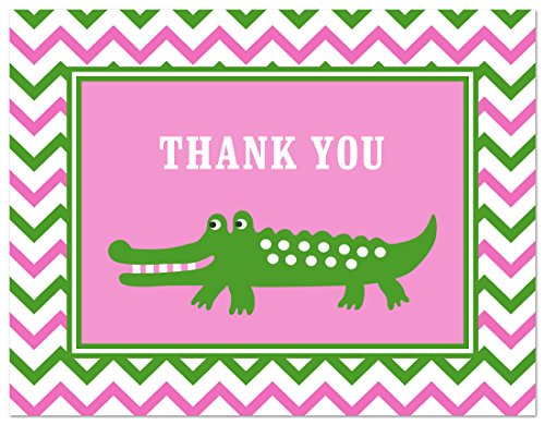 50 Cnt Pink Green Stripes Aligator Girl Baby Shower Thank You Cards