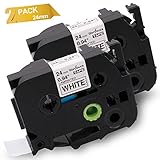 Wonfoucs Compatible with Brother 24mm Black on White Label Tape, TZ TZe-251 PTouch 0.94 Inch Tapes Replacement for Brother P-Touch PT-P700 PT-D600 Label Maker, 26.2 Feet, 2-Pack