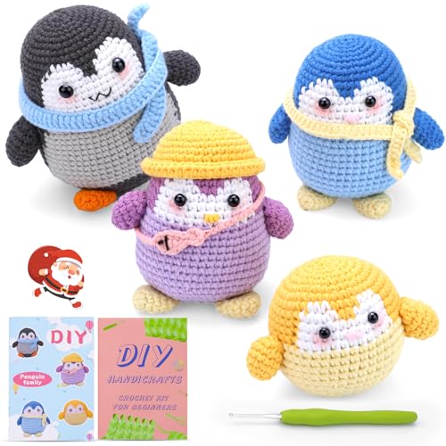 ZMAAGG Crochet Kit for Beginners, Crochet Animal Kit, Penguin Crochet Kit, Learn to Crochet Kit with Step-by-Step Instructions Video, Beginner Crochet Kit (Penguin Family)
