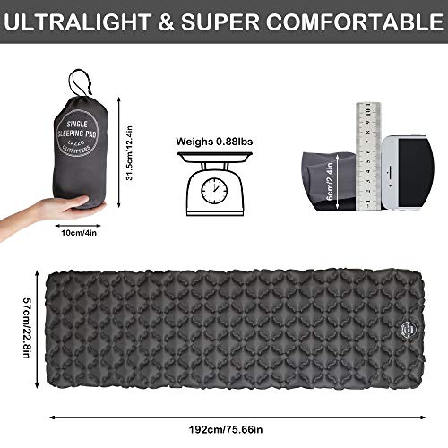 LAZZO Ultralight Sleeping Pad,Durable, Inflatable, Ultra Compact, Best