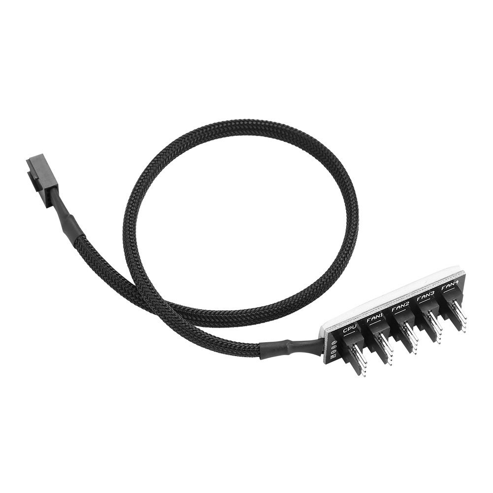 Kafuty 4 pin PWM Fan Hub, 5 Ports to Male CPU Fan Splitter PC Fan Extension Cable Braided Adapter(Black)