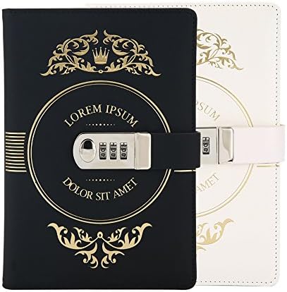 KAIDELIN Simple Color Lock Diary Pu Leather Combination Lock Journal Retro Vintage Lock and Diary 260 Pages Notebook
