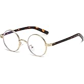 JOVAKIT Retro Round Blue Light Blocking Glasses for Women Men, Vintage Small Circle Metal Frame Fashion Fake Eyeglasses
