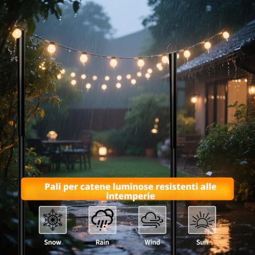 String Light Poles, 2.5m Outdoor Steel Lighting Pole, Sturdy Light Pole with Fork, Adjustable Metal Poles for Outdoor Patio, Yard, Deck, Garden, Party, Wedding (Metal Black)