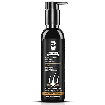 Muuchstac Herbal Shampoo with Inbuilt Conditioner, Anti dandruff & Anti Hairfall, Helps grow long hairs, No SLS, Silicone and Paraben, 200 Ml