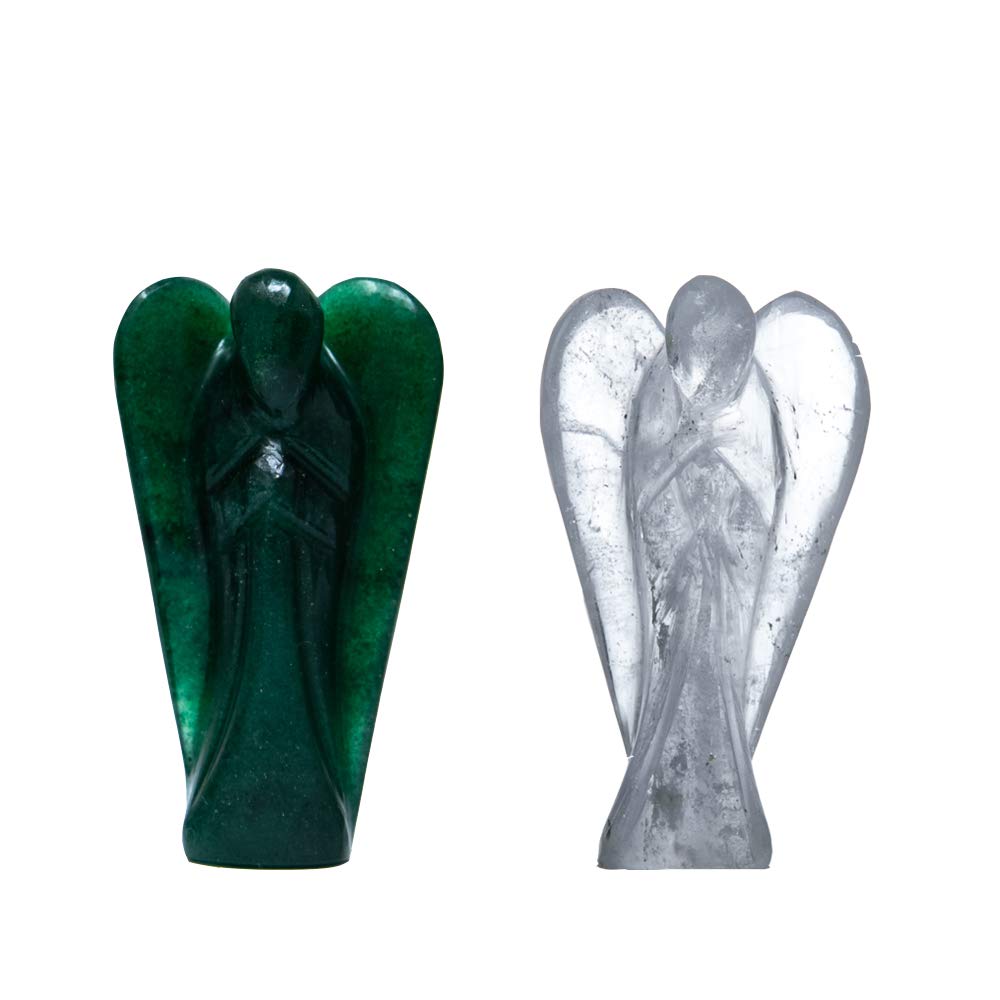 Wonder Care Pocket Guardian Angel Crystal Natural Gemstone Reiki Healing Energy Carved Statue Figurines, Chakra balancing, meditation, aesthetic (1.5"-2.0") (pack of 2)