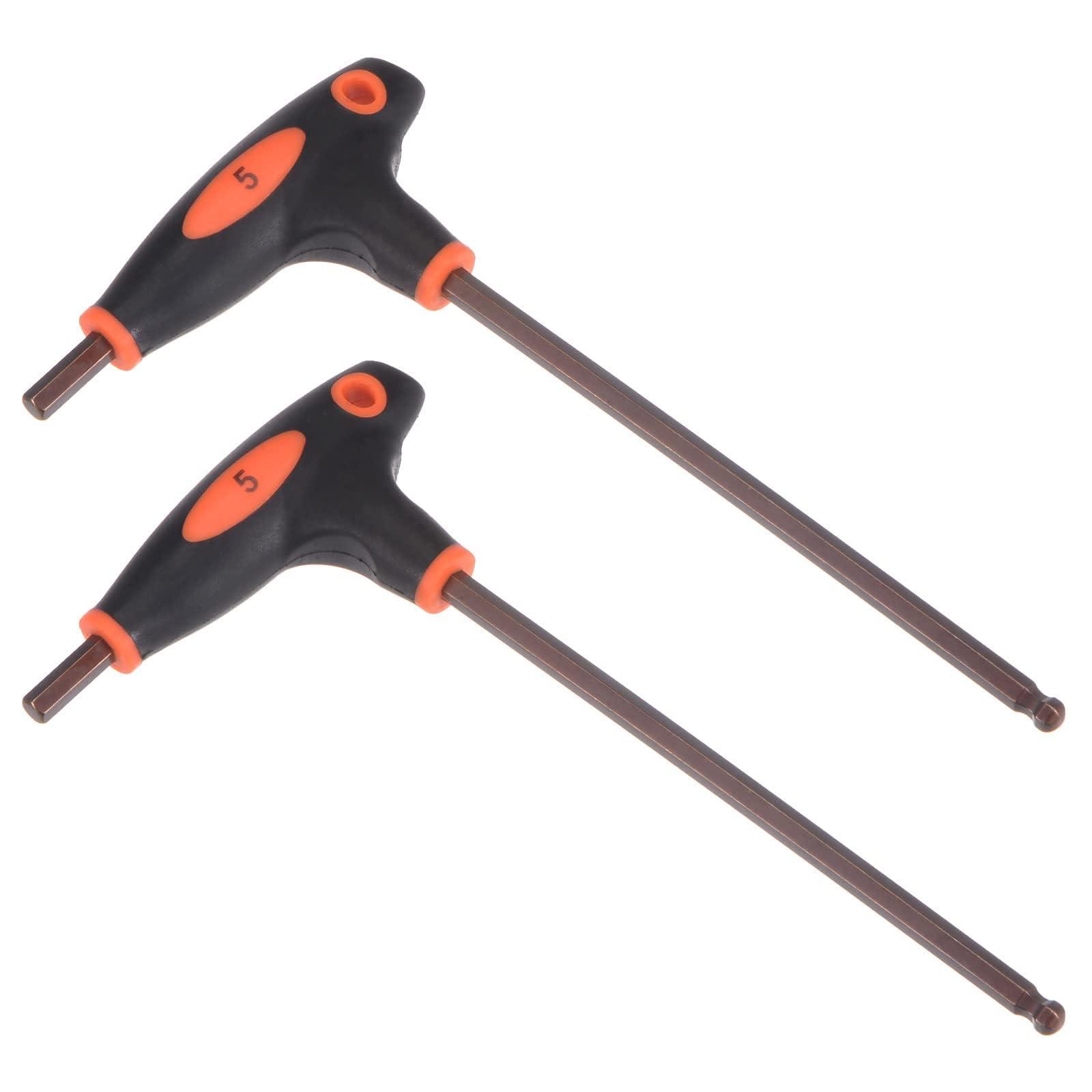 TOP-VIGOR 2Pcs 5mm Ball End Hex Key, T-Handle Hexagon Wrench Spanner, Metric S2 Steel Allen Key Hand Tools for Repair and Maintenance