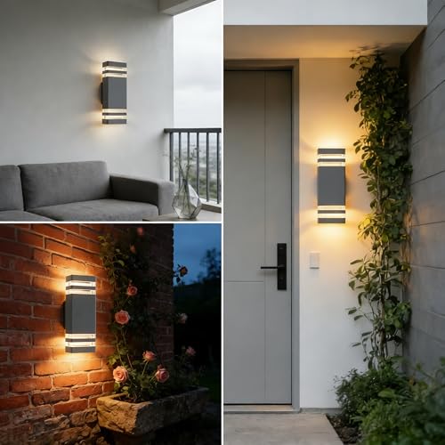 JNR Outdoor Wall Light IP54 Waterproof Wall Light Outdoor Anthracite Grey | Außenlampe Wand 2*5w GU10 3000K Warmweiß LED Glühbirne, 230V Aluminium Außenleuchte Aussenleuchte, Ausenbeleutung Hauswand