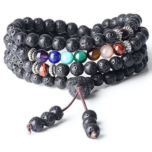 COAI 6mm Tibetan Prayer Lava 7 Chakra 108 Mala Beads Healing Stones Bracelet