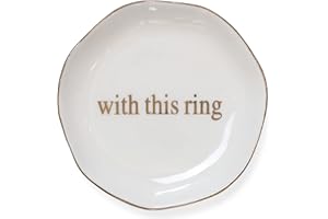 VINCOMIC Engagement Wedding Ring Dish-With This Ring Jewelry Dish Tray-Gifts for Bride, Bride to be, Newlyweds, Ceramic White