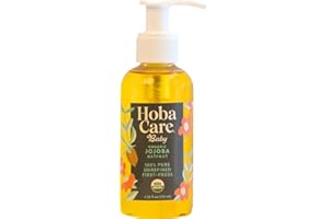 HobaCare Organic Jojoba Baby Oil with Pump – 100% Pure Natural Unrefined Unscented Cold Pressed Jojoba Oil for Baby Hair, Infant Skin, Body Care (4.22 oz)