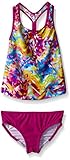 Speedo Big Girls Tie Dye Splash Keyhole Tankini 2 Piece, New Blush, 12