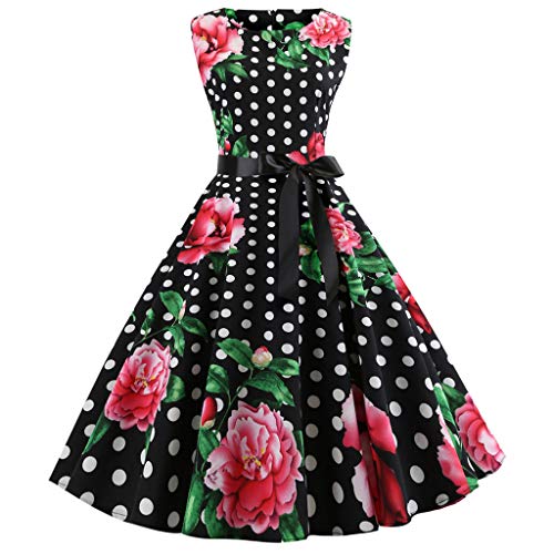 Clearance! Vintage Sleeveless Dress,Oliviavan Women's Floral Print Casual Evening Party Prom Swing Dress