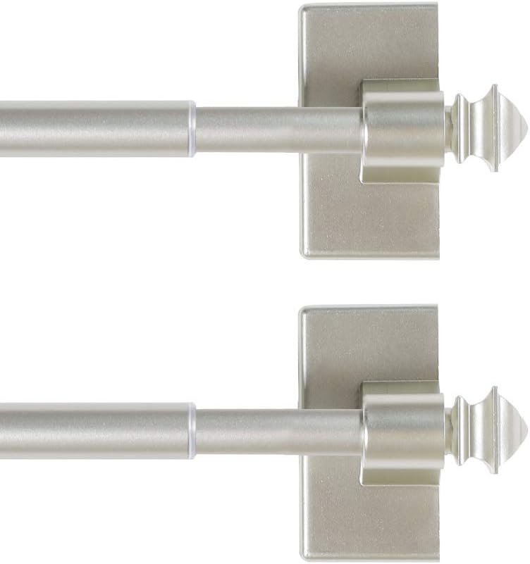 Window Treatment Hardware - H.VERSAILTEX 2 PACK Magnetic Curtain Rods for Metal Doors Multi-Use Rods for Small Windows Cafe Sidelight and Iron Steel Places, Tool Free with Square Finials (Adjust from 16 to 28 Inch, Nickel)